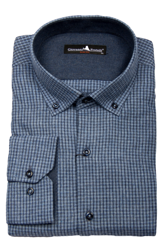 Фото товара Рубашка тёплая голубая мелкая клетка Giovanni Fratelli, артикул: 0913 Приталені