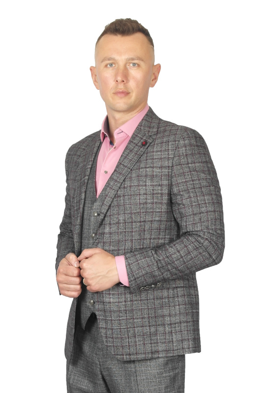 Фото товара Костюм трійка сірий в бордову клітинку MCR 40895, артикул: 40895 костюм 3 зріст ( 164-178 )