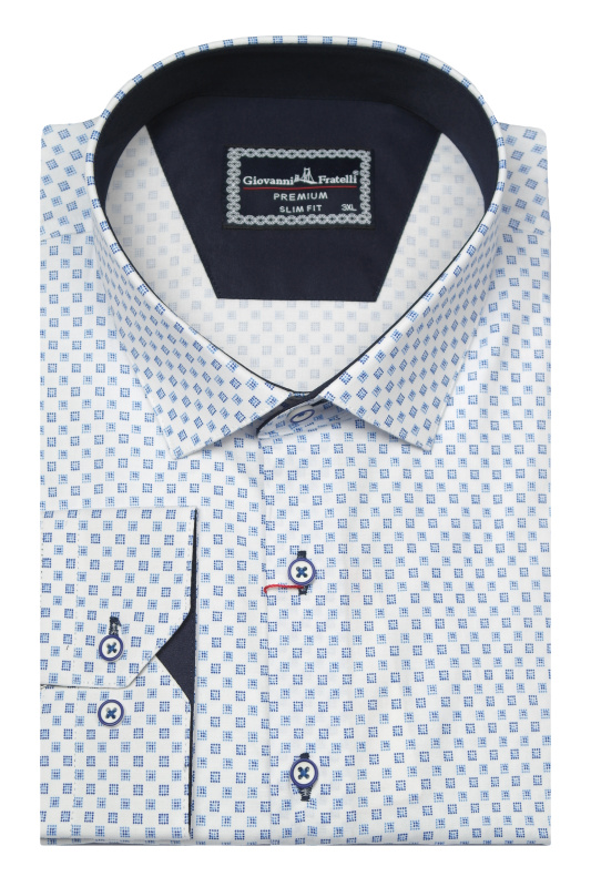 Фото товара Рубашка белая в синий кубик GIOVANNI FRATELLI, артикул: 5064 Приталені