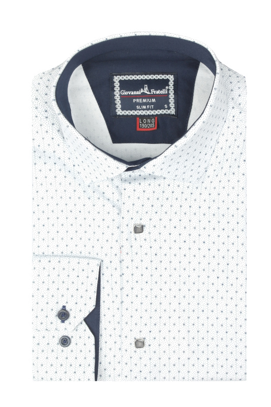 Фото товара Сорочка біла в синій малюнок  GIOVANNI FRATELLI, артикул: 1812 Приталені