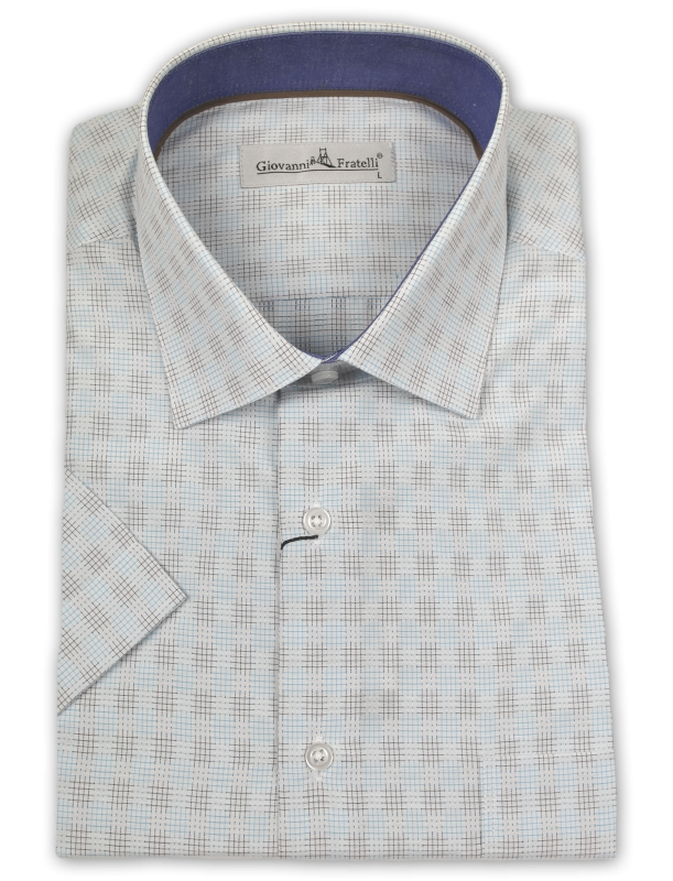 Фото товара Рубашка c коротким рукавом голубая в клетку Giovanni Fratelli, артикул: 0343-21 Класичний крій