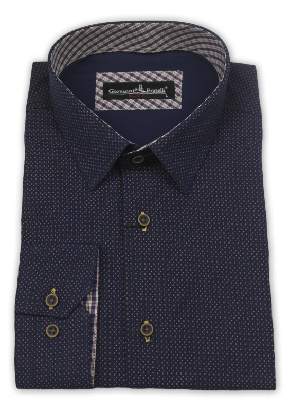 Фото товара Рубашка синяя коричневый ромбик  Giovanni Frateli, артикул: 4067-1 Приталені