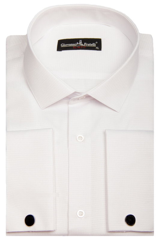 Фото товара Рубашка белая текстурная рукав под запонки GIOVANNI FRATELLI, артикул: 0103 Під запонки