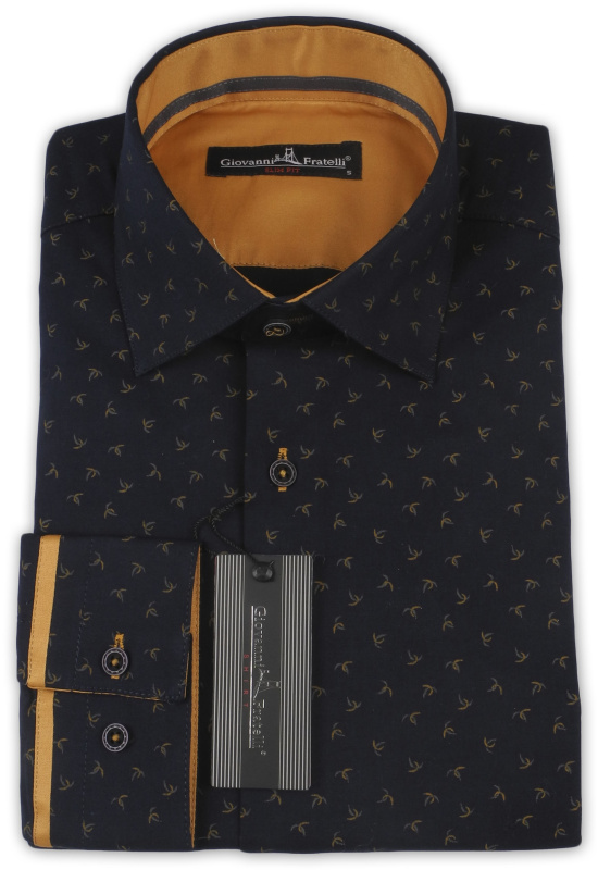 Фото товара Рубашка тёмно-синяя в узор и отделкой по манжету Giovanni Fratelli, артикул: 242480 Приталені