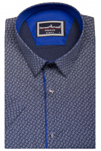 Фото Рубашка с коротким рукавом синяя в узор, застёжка на кнопках GIOVANNI FRATELLI артикул: 1408 Приталений крій