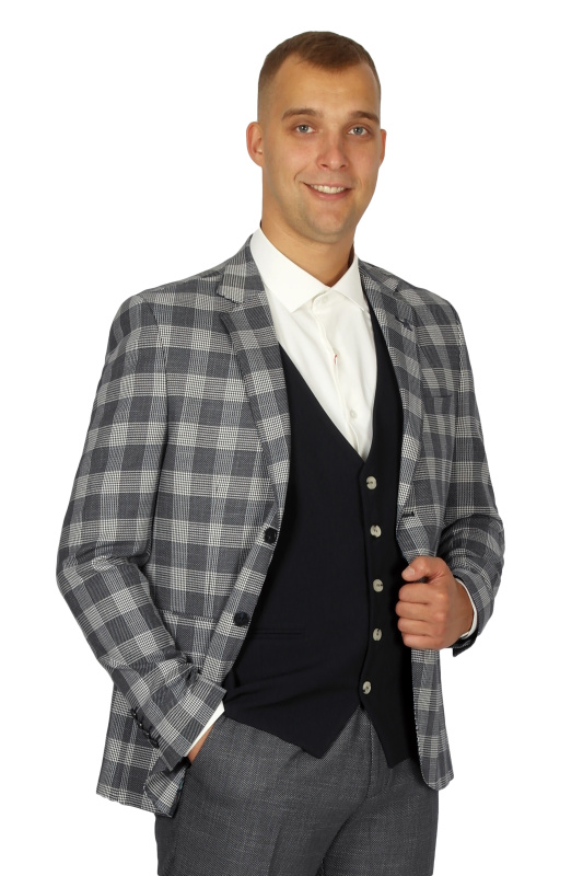 Фото товара Костюм  трійка синьо-сірий в клітинку  MCR, артикул: 45111 костюм 3 зріст ( 164-178 )