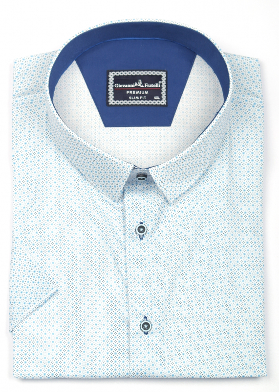Фото Рубашка c коротким рукавом голубая в узор Giovanni Fratelli артикул: 6070 Приталений крій