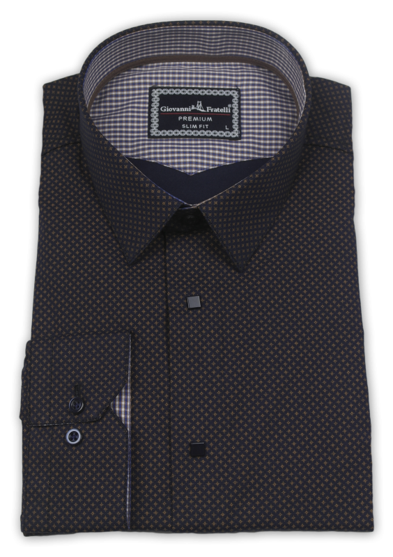 Фото товара Рубашка синяя коричневый крестик Giovanni Frateli, артикул: 4089-2 Приталені