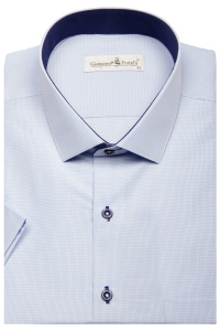 Фото Рубашка с коротким рукавом светло-голубая мелкая клетка артикул: 0343-37 Класичний крій