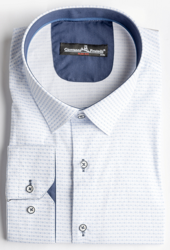 Фото Рубашка белая в голубой кружок Giovanni Frateli артикул: 5004 Приталені