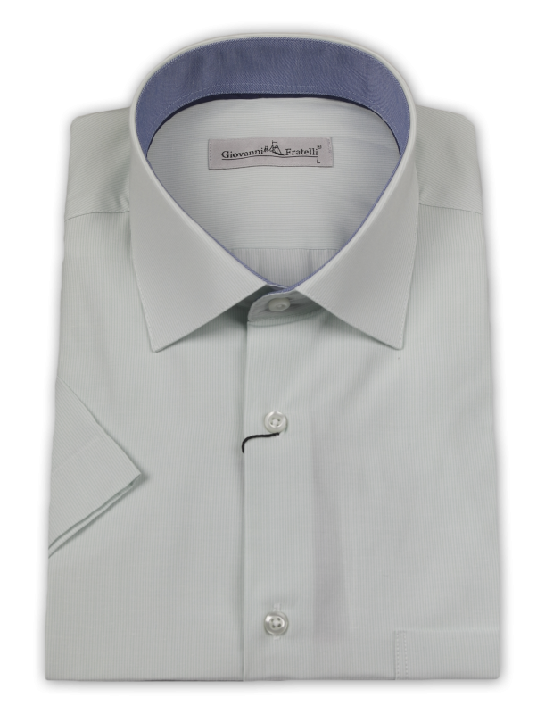 Фото товара Рубашка c коротким рукавом мятная мелкая полоска Giovanni Fratelli, артикул: 0343-16 Класичний крій