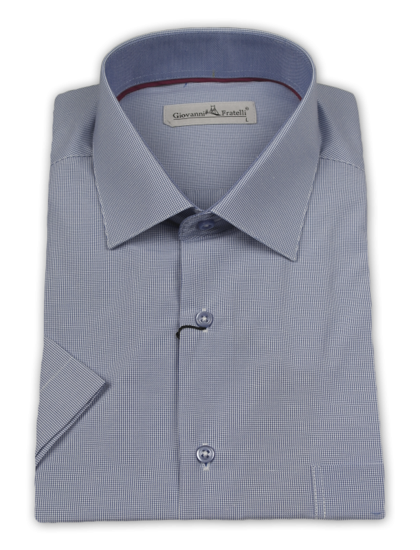 Фото товара Рубашка c коротким рукавом голубая мелкая клетка Giovanni Fratelli, артикул: 0343-18 Класичний крій