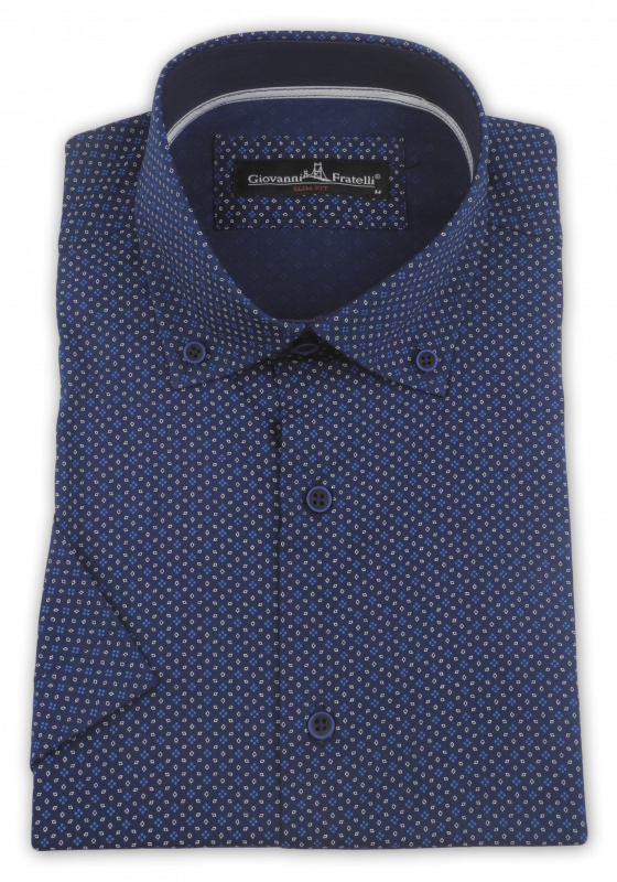 Фото Рубашка с коротким рукавом тёмно-синяя Giovanni Fratelli артикул: 4041-2 Приталений крій