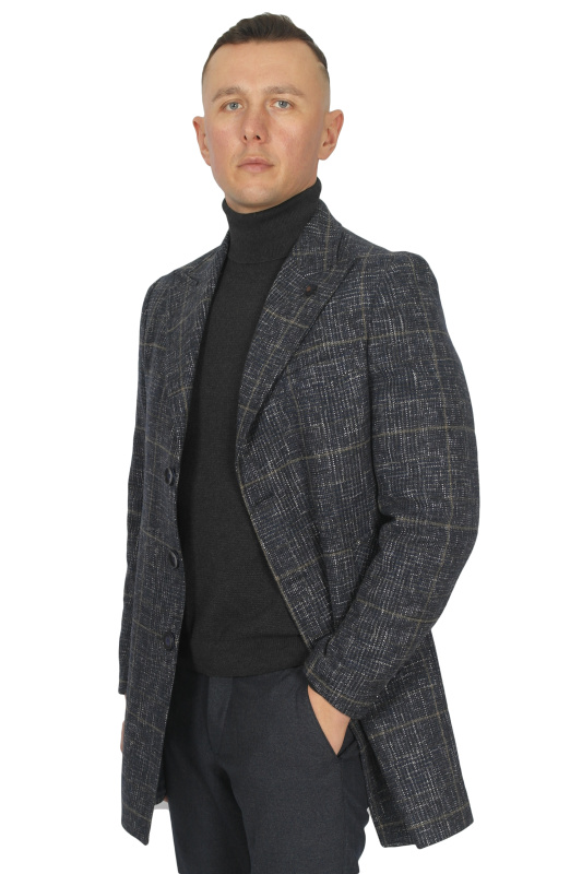 Фото товара Пальто синє в коричневу клітинку MCR, артикул: 21194 Пальто