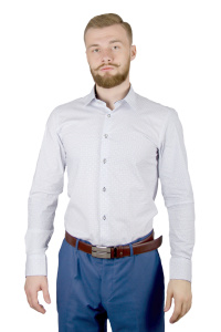 Фото товара Рубашка белая в цветной узор Giovanni Fratelli, артикул: 2492 Приталені