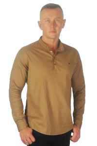 Фото Рубашка котоновая коричневая стойка ROYMEN артикул: 0077-042 Приталені