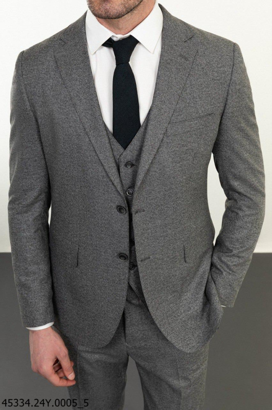 Фото товара Костюм  трійка cірий меланж однотонний MCR, артикул: 45334 костюм 3 зріст ( 164-178 )