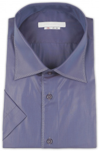 Фото Рубашка с коротким рукавом сиреневая с отстрочкой по воротнику и планке Romano Botta артикул: 26055 Класичний крій