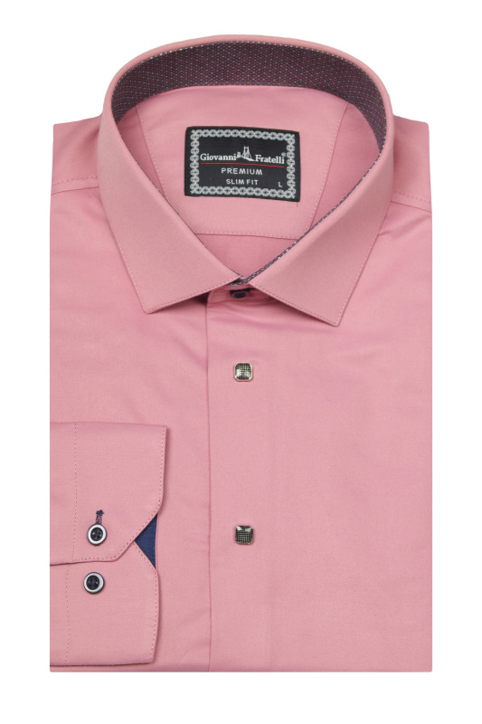 Фото товара Рубашка тёмно- розовая однотонная GIOVANNI FRATELLI, артикул: 7037-9 Приталені