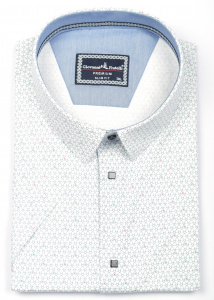 Фото Рубашка c коротким рукавом белая в серый узор Giovanni Fratelli артикул: 5036 Приталений крій