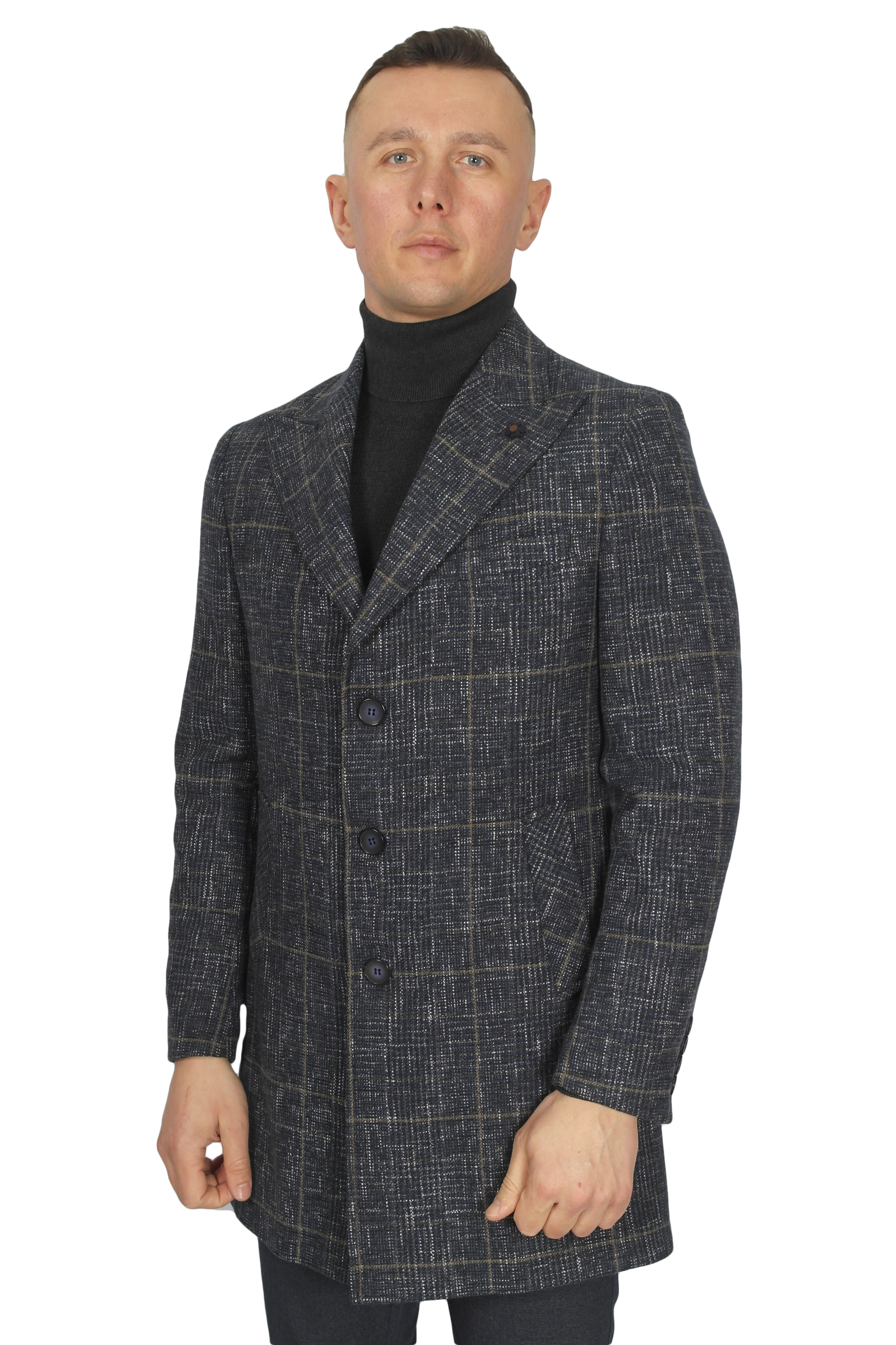 Пальто синє в коричневу клітинку MCR