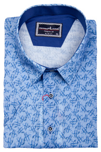 Фото товара Рубашка c коротким рукавом голубая в синий узор Giovanni Fratell, артикул: 6074-1 Приталений крій