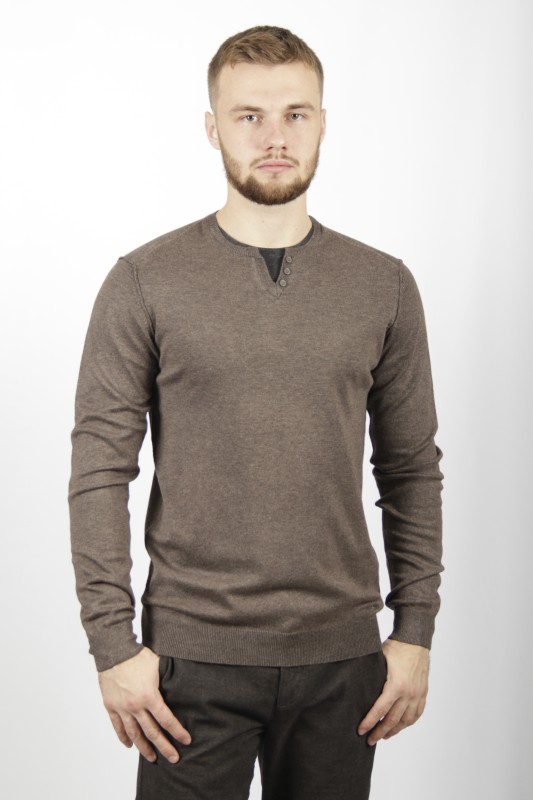 Фото товара Свитер коричневый с серой отделкой по вороту SORBINO, артикул: 7247-1 Светри , Кофти поло