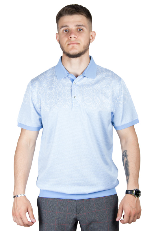 Фото товара Футболка-поло на резинке голубая в узор на кнопках  WHITE HOUSE, артикул: 181903 Футболки та поло