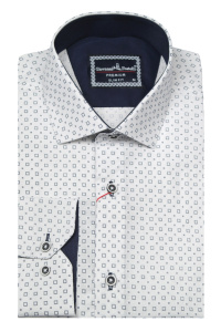 Фото товара Рубашка белая в синий квадрат GIOVANNI FRATELLI, артикул: 1229 Приталені