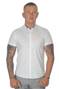 Фото товара Рубашка белая в точку ворот на пуговицах  MCR, артикул: 37219 Приталений крій