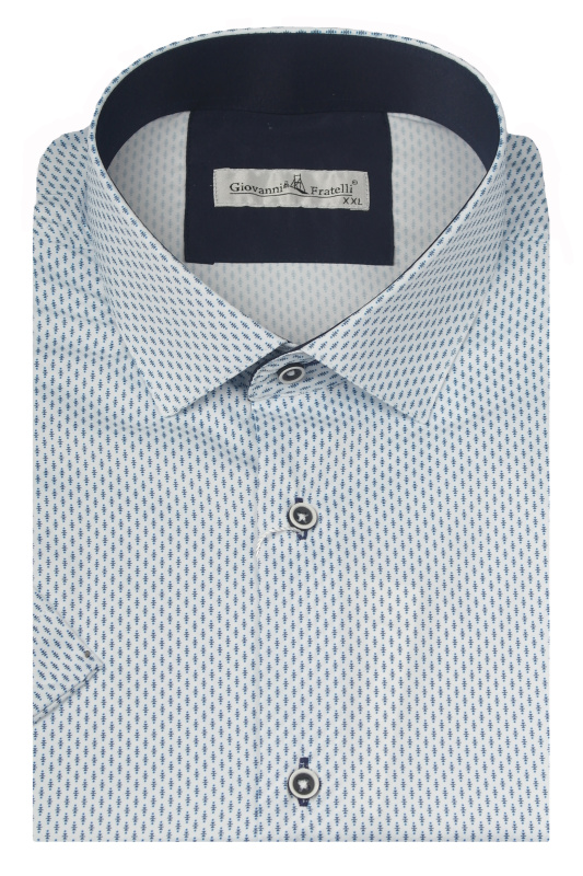Фото товара Рубашка c коротким рукавом белая в синий узор Giovanni Fratelli, артикул: 9021 Класичний крій