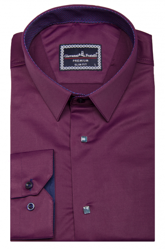 Фото товара Рубашка тёмно-фиолетовый однотонная GIOVANNI FRATELLI, артикул: 7037-3 Приталені