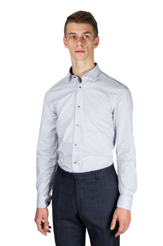 Фото товара Рубашка белая в синий узор застёжка на кнопках  GIOVANNI FRATELLI, артикул: 1443 Приталені