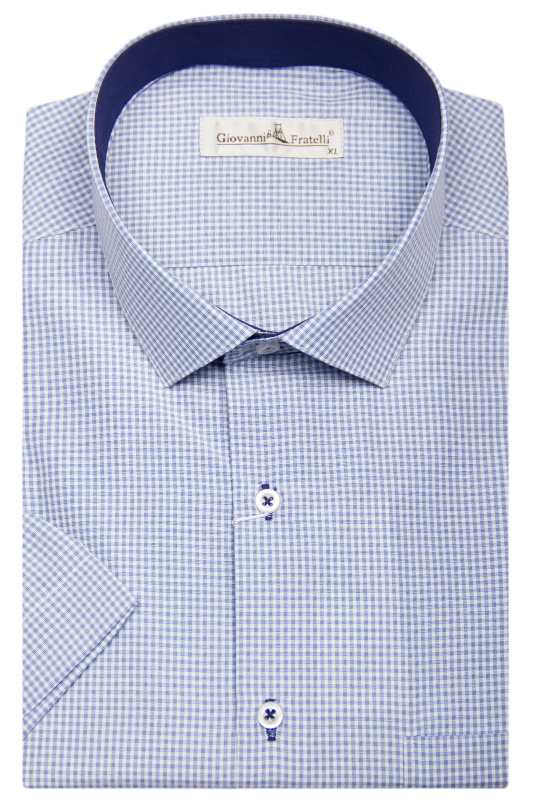 Фото товара Рубашка c коротким рукавом голубая мелкая клетка Giovanni Fratell, артикул: 0343-341 Класичний крій