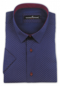 Фото Рубашка с коротким рукавом тёмно-синяя с бордовыми пуговицами Giovanni Fratelli артикул: 4045-1 Приталений крій