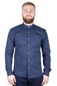 Фото Рубашка синяя в узор воротник стойка GIOVANNI FRATELLI артикул: 1460-1 Приталені