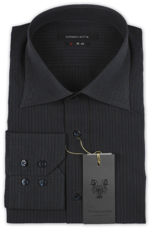 Фото товара Рубашка тёмно-серая с синюю полоску Romano Botta, артикул: 2402131 Класичні 