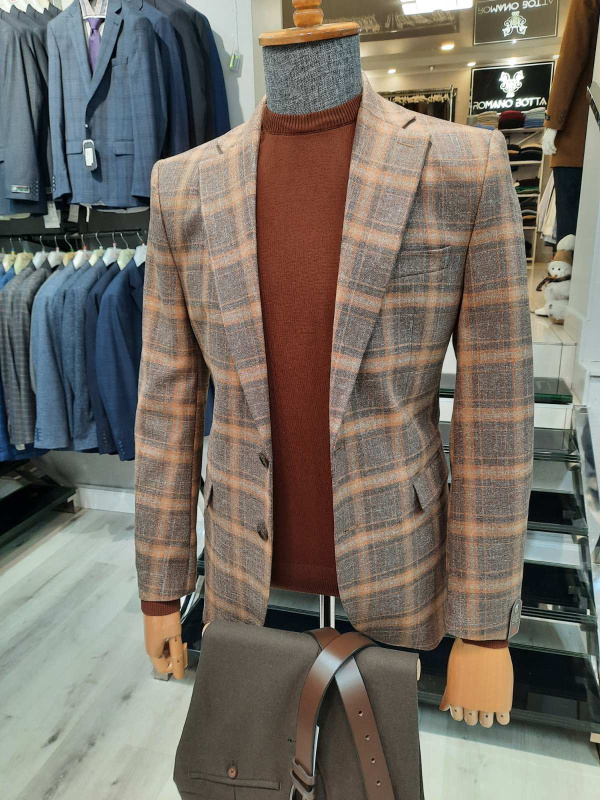 Фото товара Піджак коричневий в клітинку PATRIK VALLERI, артикул: 2214373 Піджаки