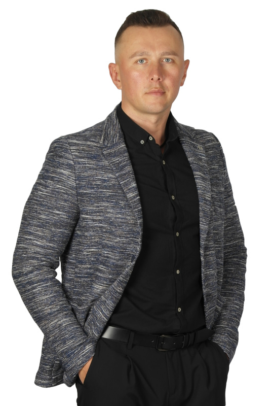 Фото товара Пиджак трикотажный синий меланж BICOLORE, артикул: 1814-1 Піджаки