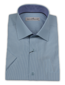 Фото товара Рубашка c коротким рукавом бирюзовая мелкая полоска Giovanni Fratelli, артикул: 0343-22 Класичний крій