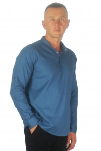 Фото Рубашка котоновая тёмно-голубая стойка ROYMEN артикул: 0077-005 Приталені