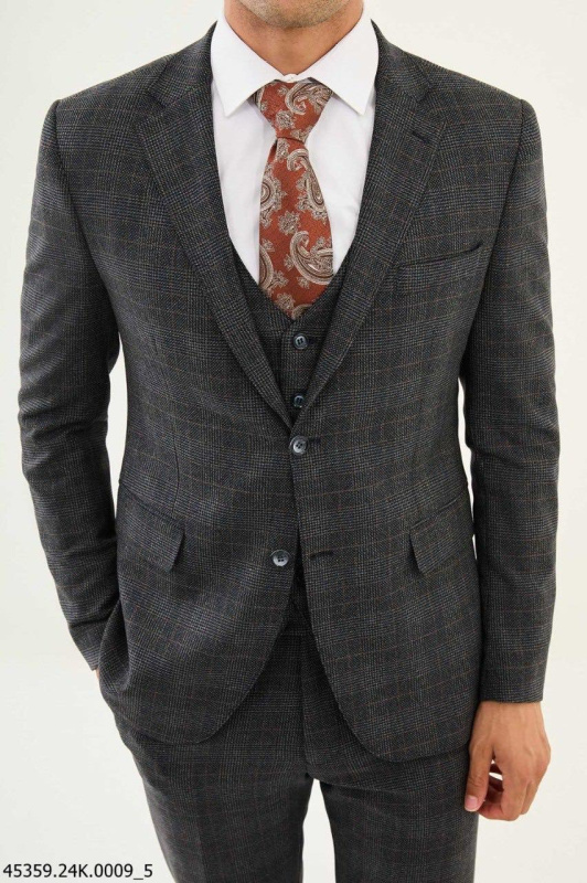 Фото товара Костюм трійка сірий текстурна тканина в клітинку MCR, артикул: 45359 костюм 3 зріст ( 164-178 )