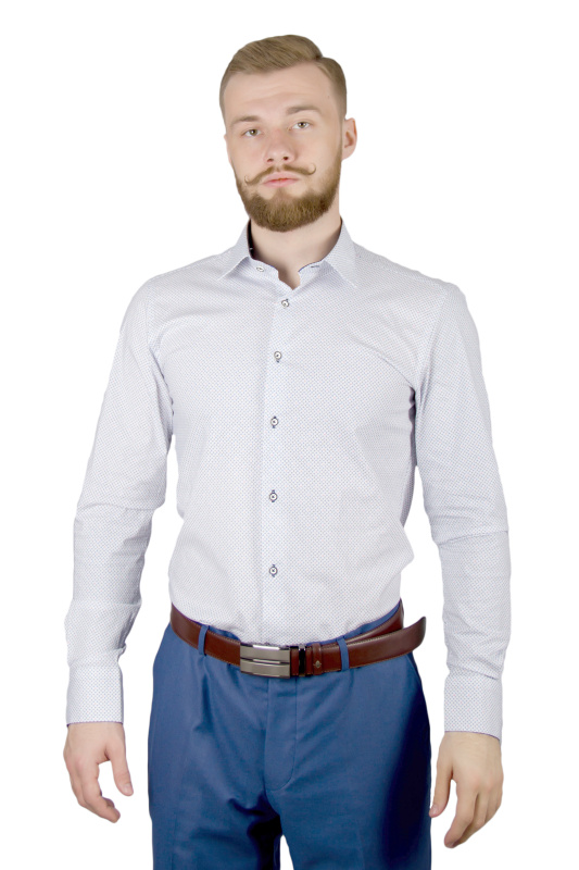 Фото товара Рубашка белая в цветной узор Giovanni Fratelli, артикул: 2492 Приталені