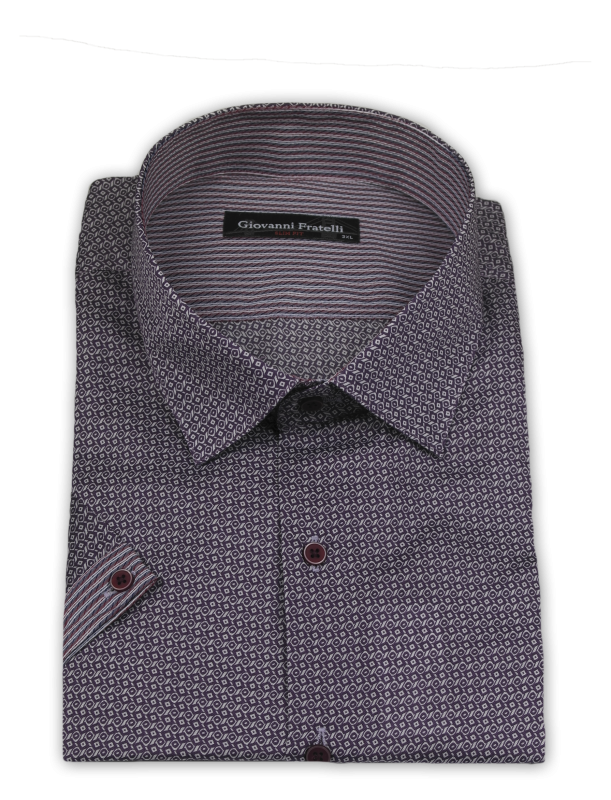 Фото товара Рубашка c коротким рукавом бордовая с рисунком Giovanni Fratelli, артикул: 0756-1 Приталений крій