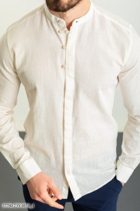 Фото товара Сорочка айворі лляна комір стійка MCR 37780-1, артикул: 37780-1 Приталені