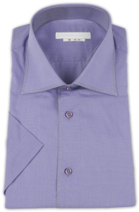 Фото товара Рубашка с коротким рукавом сиреневая с отстрочкой на воротнике Romano Botta, артикул: 26021 Класичний крій