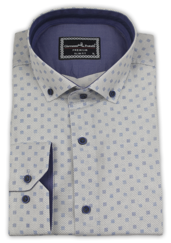 Фото товара Рубашка белая в голубой квадрат Giovanni Frateli, артикул: 4084-3 Приталені