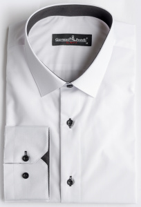 Фото Рубашка белая с чёрными пуговицами Giovanni Frateli артикул: 0411-01 Приталені