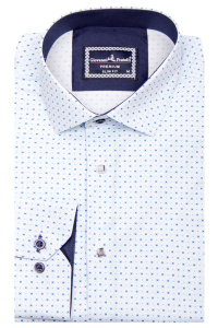 Фото Рубашка голубая в синий рисунок на кнопках GIOVANNI FRATELLI артикул: 6106-7 Приталені