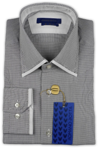 Фото Рубашка серая в мелкую клетку и отделкой по воротнику и манжетах Romano Botta артикул: 243208 Класичні 